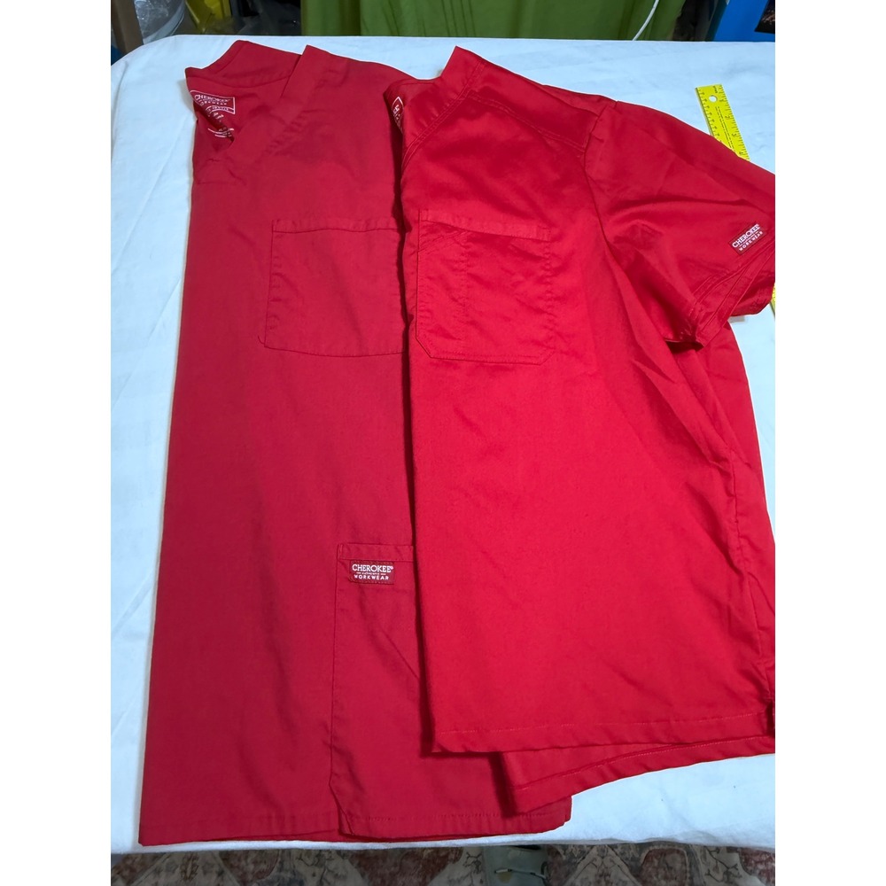 Cherokee Workwear Professionals Red Scrub Tops Bundle of 2 XL V-Neck Stretch
